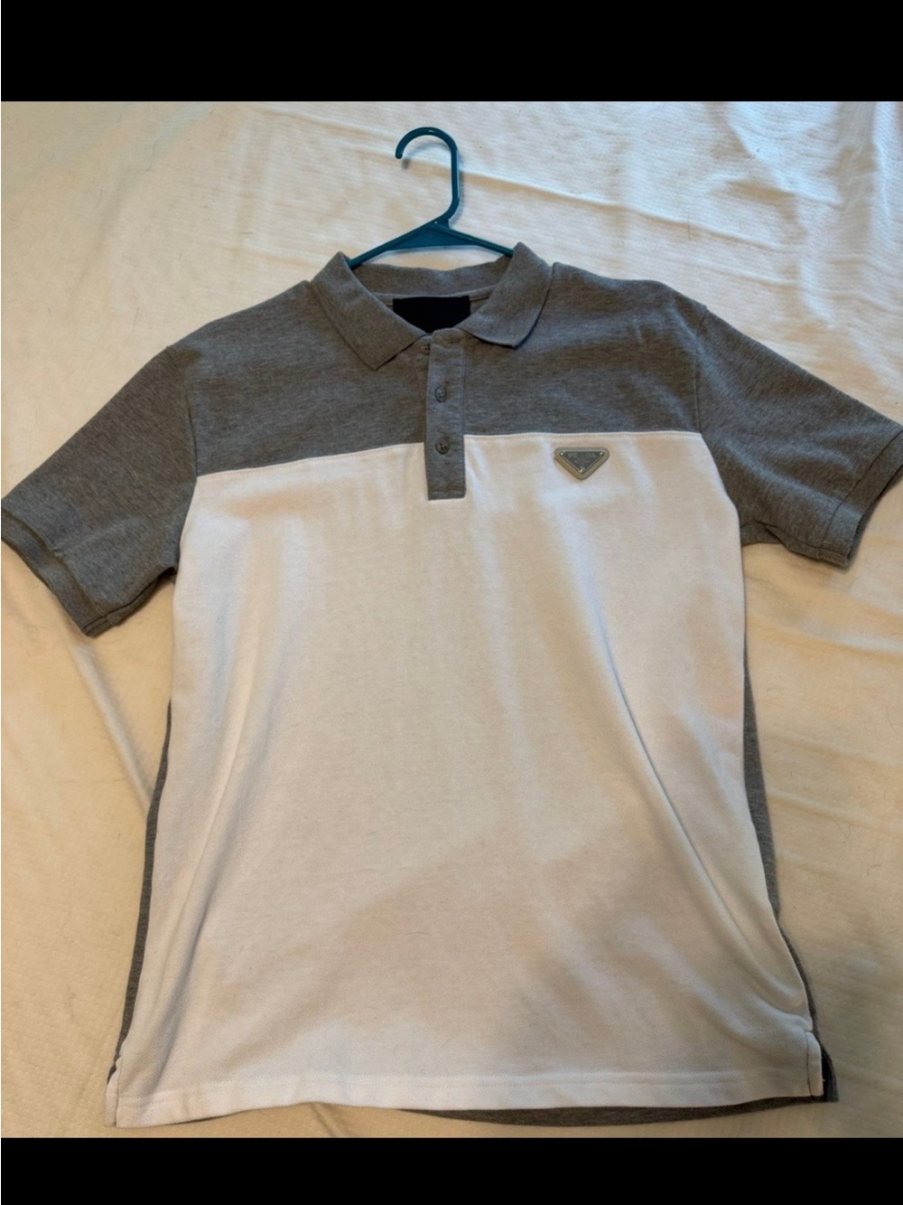 Prada Gray and White Colorblock Polo Shirt